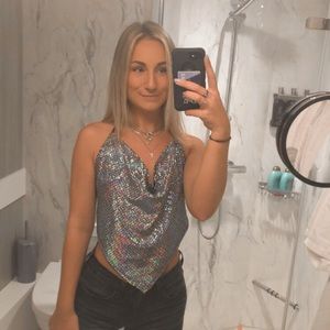 Sparkly open back diamond shaped crop top